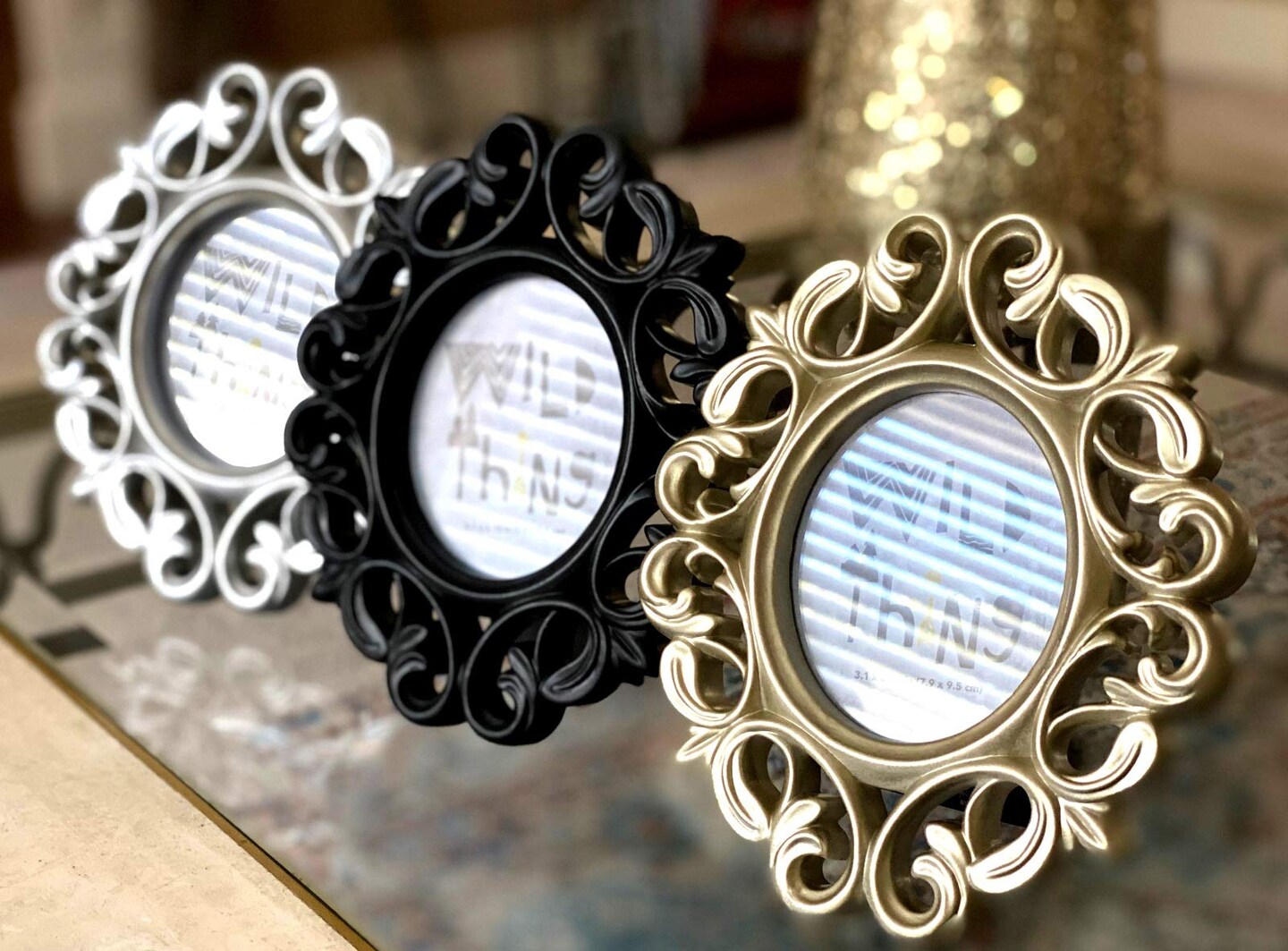Azi 3 Small Vintage Style Baroque Ornate Oval Picture Frame 6.5” x 5.75” Picture Frames Fit Picture 3.25 by 2.75 in Gold, Black & Silver for Wall and Tabletop Display