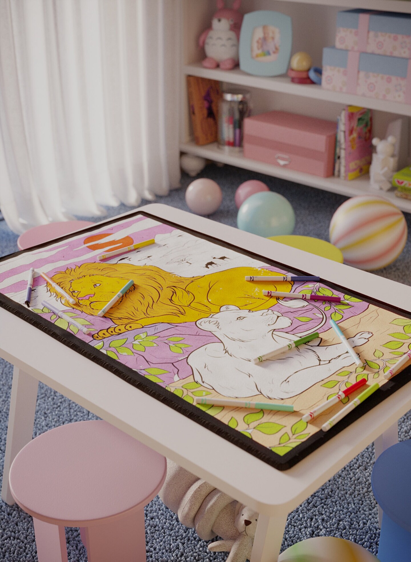 Kids Adult Coloring Book Rug Washable Markers Gift For Artist Animal Safari Theme Lion Decor Rainy Day Kid Activity Book Gift For Kid Boy