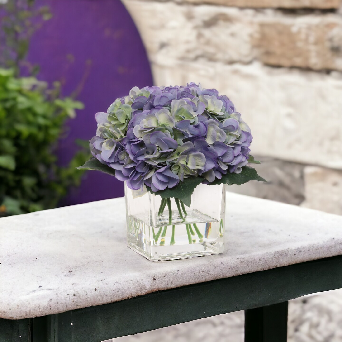 16&#x22; Periwinkle Hydrangea Flowers - Faux Blooms, Glass Vase with Water Look, Elegant Home &#x26; Office Decor, Event Centerpiece - Perfect Year-Round Accent, Floral Home by Artificial Flowers