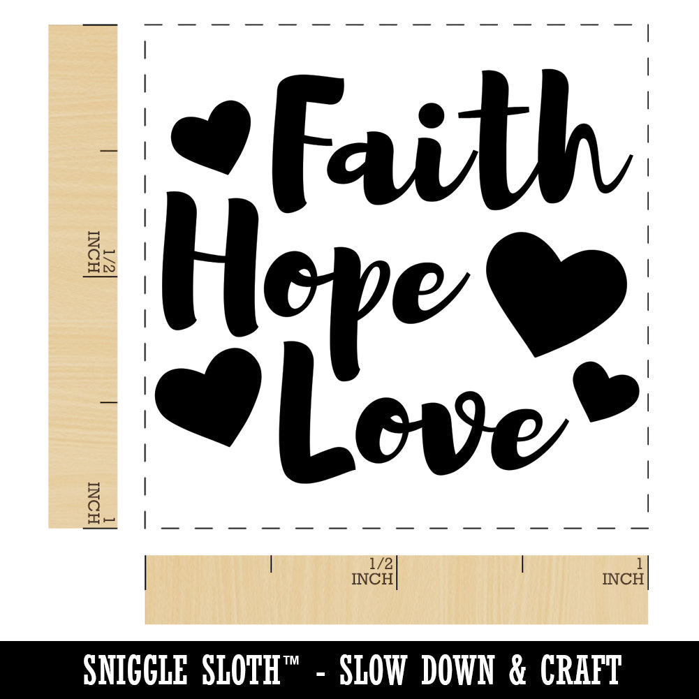 Faith Hope Love with Hearts Self-Inking Rubber Stamp Ink Stamper