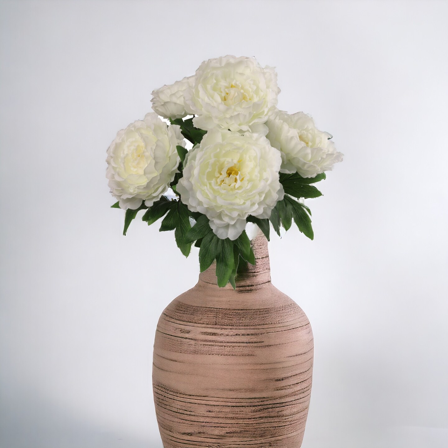 20&#x22; White Peony Bush - 12-Pack with 5 Lifelike Silk Flowers &#x26; Realistic Foliage, Elegant Floral Decor for Arrangements &#x26; Events - All-Season Beauty, Floral Home by Artificial Flowers