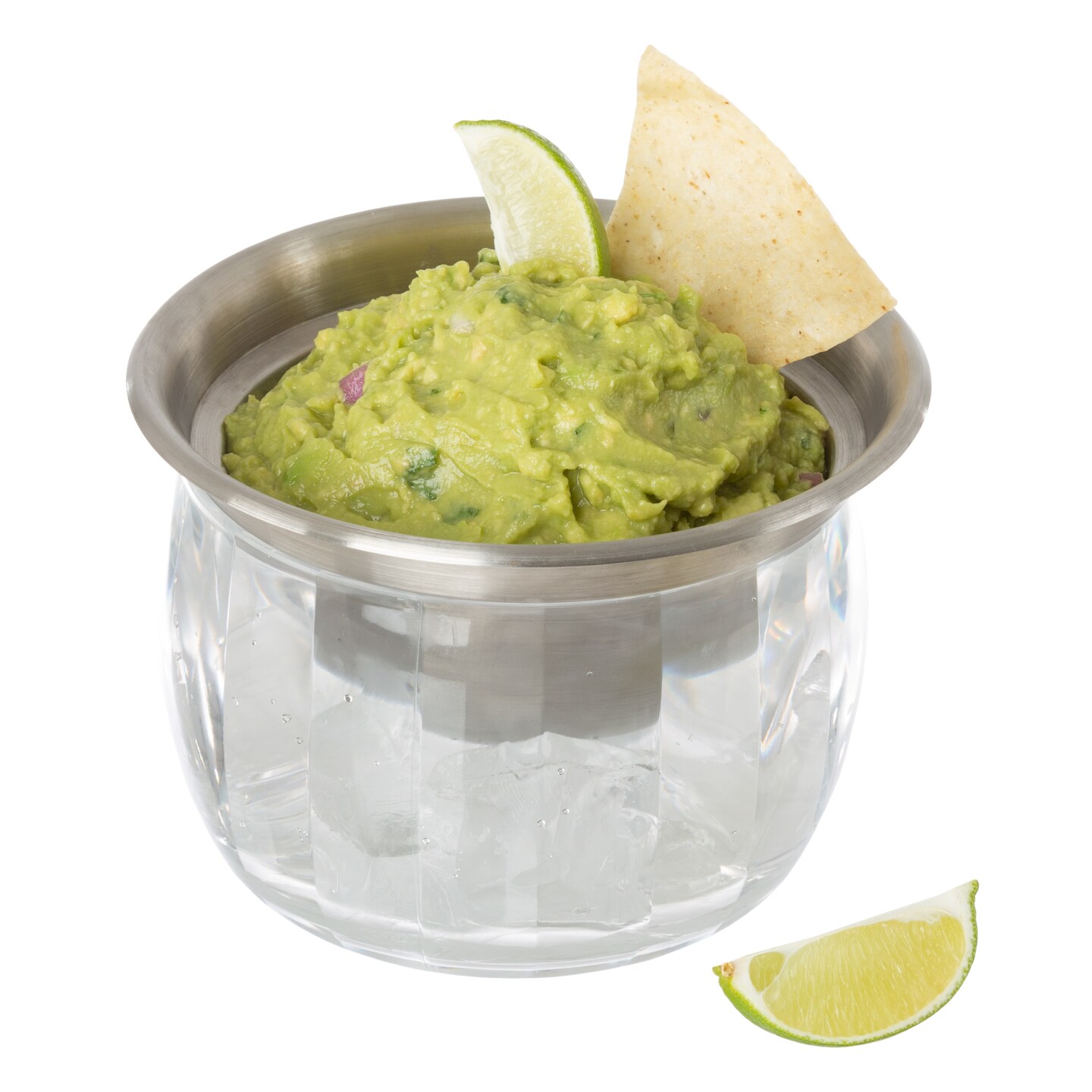 Stainless Steel Chilled Dip Bowl With Ice Chamber For Hummus Salsa Serving