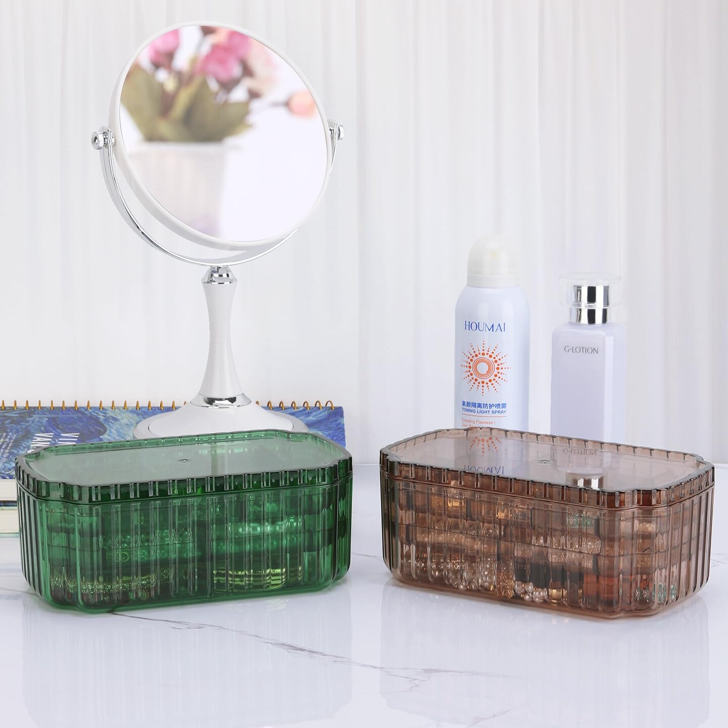 3 Layer Jewelry Organizer Box for Earrings, Rings, Necklaces, Bracelets, Clear Plastic Bead Storage Containers for Crafts (Green)