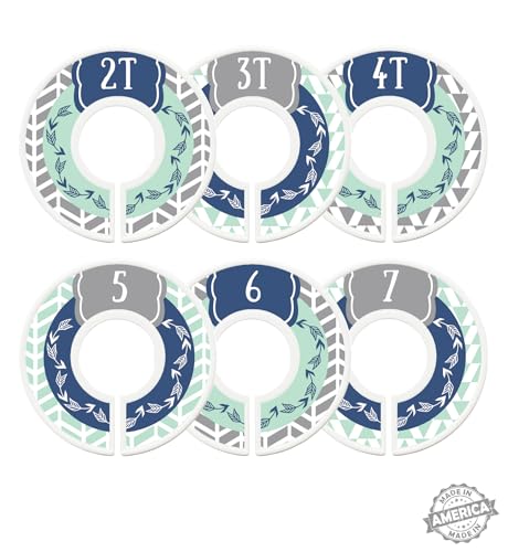 Toddler Child Closet Dividers, Closet Organizers, Toddler Size Dividers, Young Child Size Dividers, Boy, Woodland, Arrow, Tribal, Navy Blue, Mint, Grey (Toddler/Child)