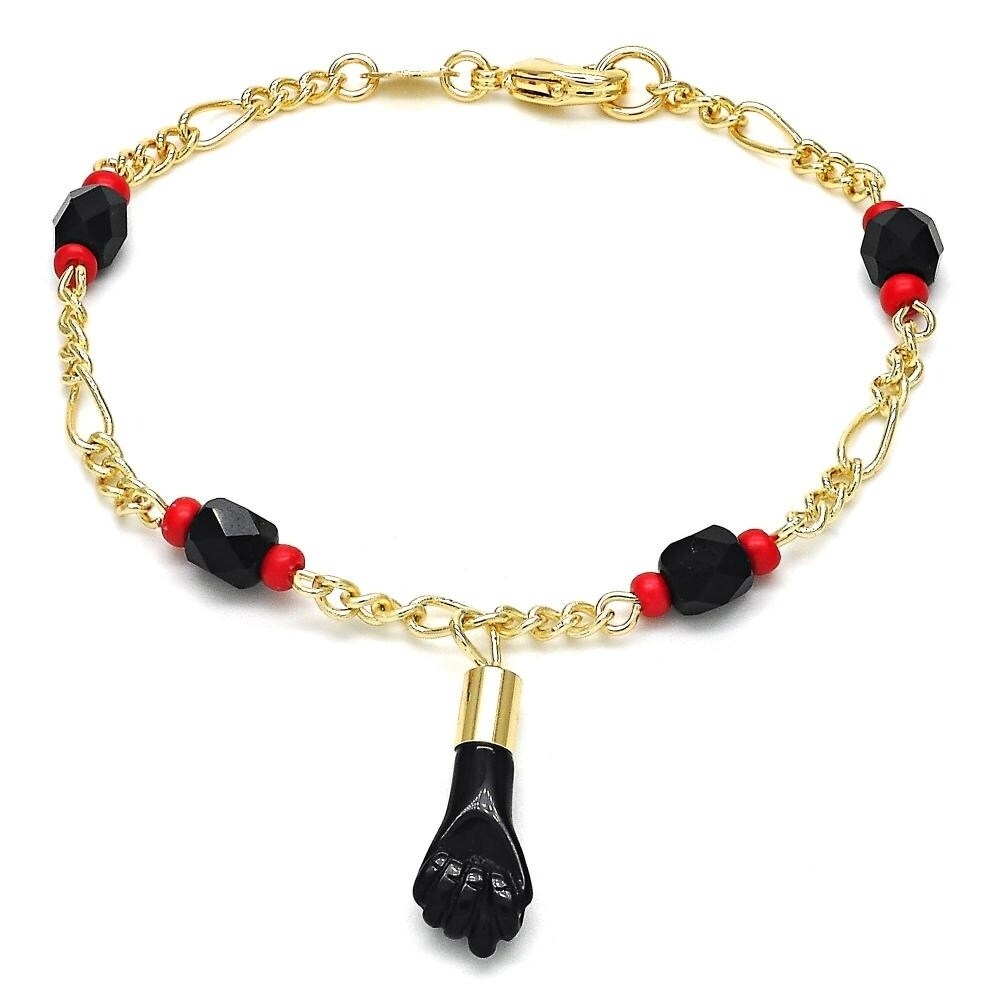 RM Unisex 18K Gold Azabache Black Hand Figa Kabbalah Baby Kid Women Men 7.5 Inches