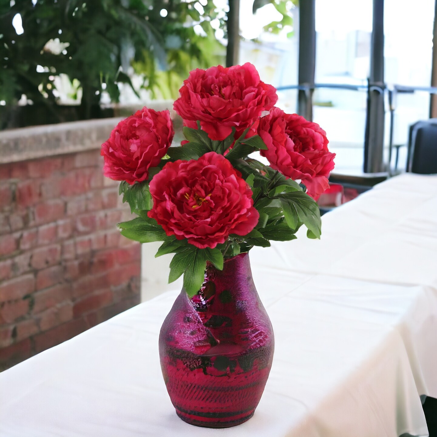 20&#x22; Burgundy Artificial Peony Bushes - 12-Pack, 5 Silk Flowers with Lush Foliage, Home D&#xE9;cor - Ideal for Arrangements, Events - Rich Seasonal Charm, Floral Home by Artificial Flowers