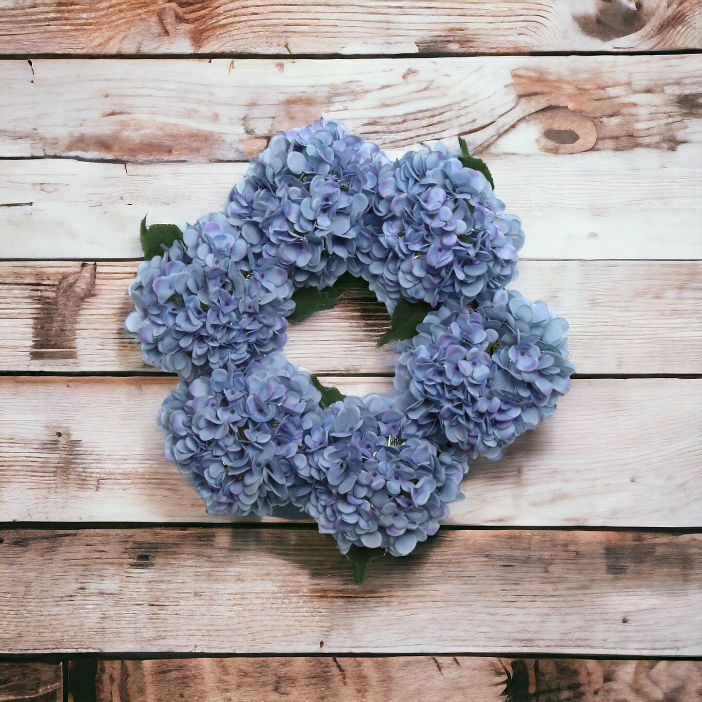 15" Azure Blue Hydrangea Wreath with Grapevine Ring, Floral Home by Artificial Flowers