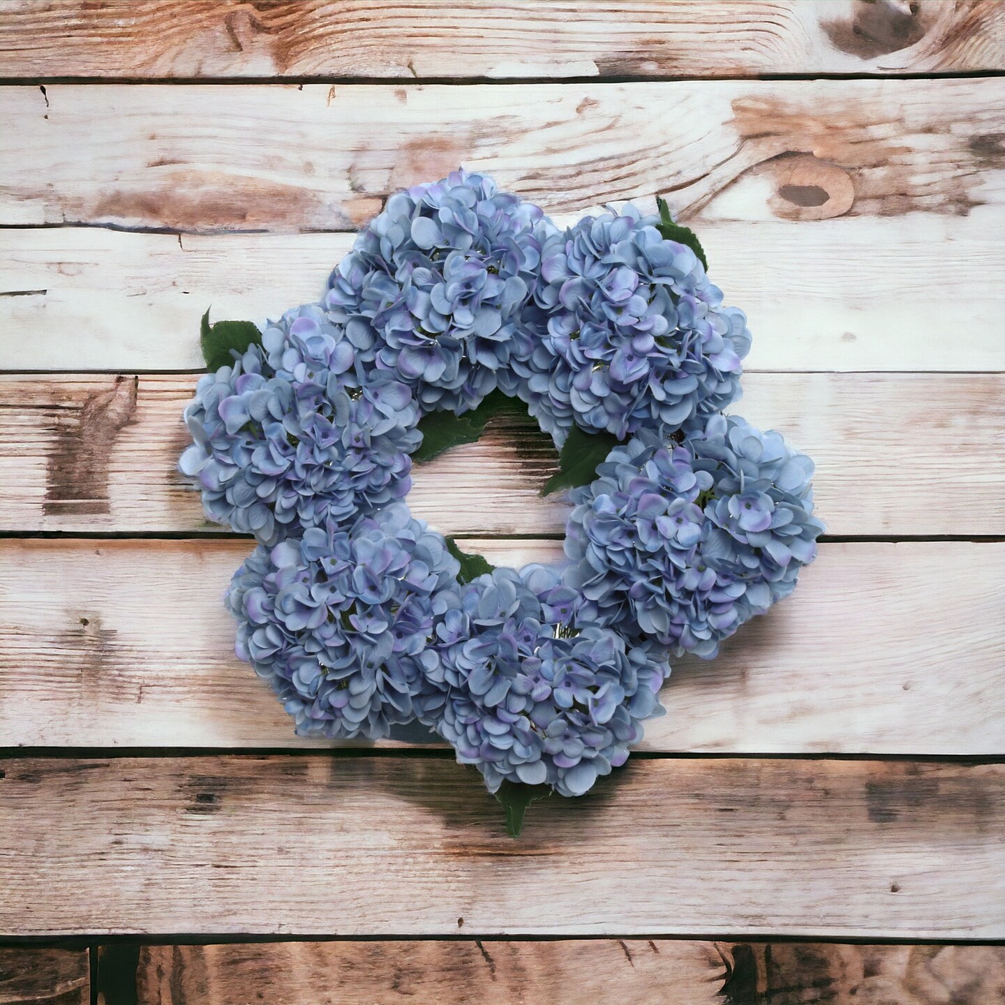 18&#x22; Azure Blue Hydrangea Wreath with Grapevine Ring by Floral Home&#xAE;