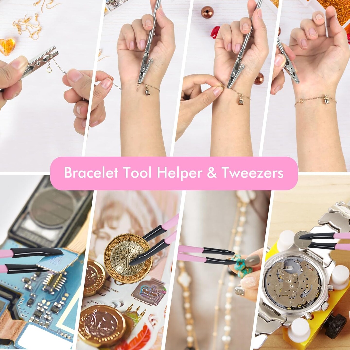 Jewelry Pliers, Jewelry Making Tools Kit, 8Pcs Micro Jewelry Pliers Set, Bracelet Tool Jewelry Helper, Stainless Steel Tweezers, Mini Pliers for Jewelry Making Supplies DIY Crafting Beading Repairing