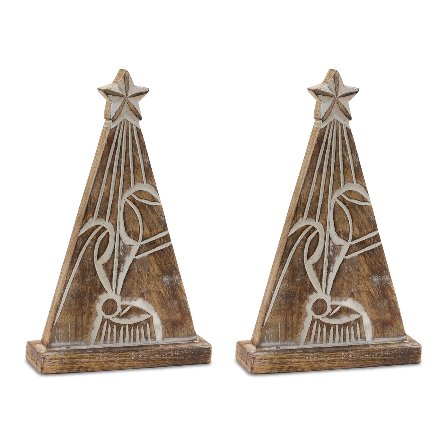 Melrose Carved Nativity Scene Tree Christmas Tabletop Decorations - 10.5&#x22; - Set of 2