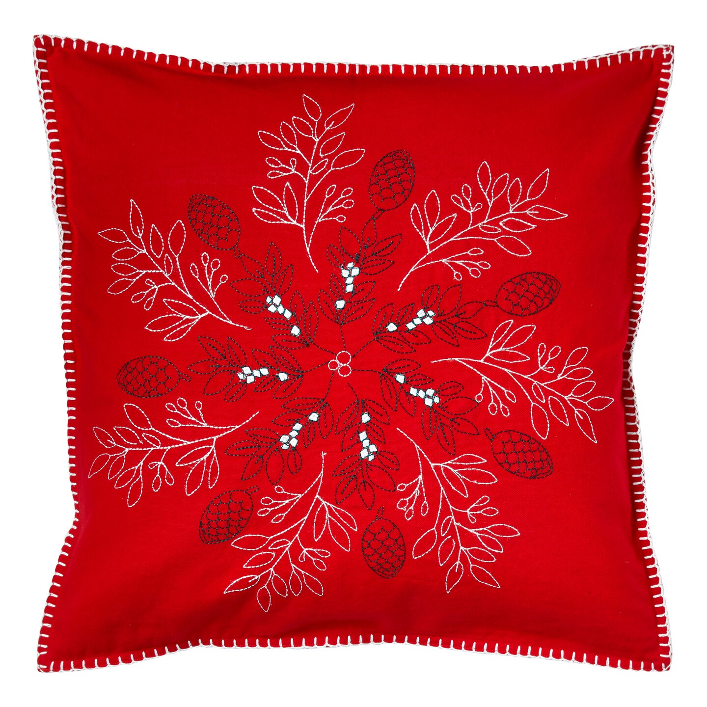 20&#x22; x 20&#x22; Christmas Red Snowflake&#xA0;Pinecone&#xA0;Cotton Accent Throw Pillow