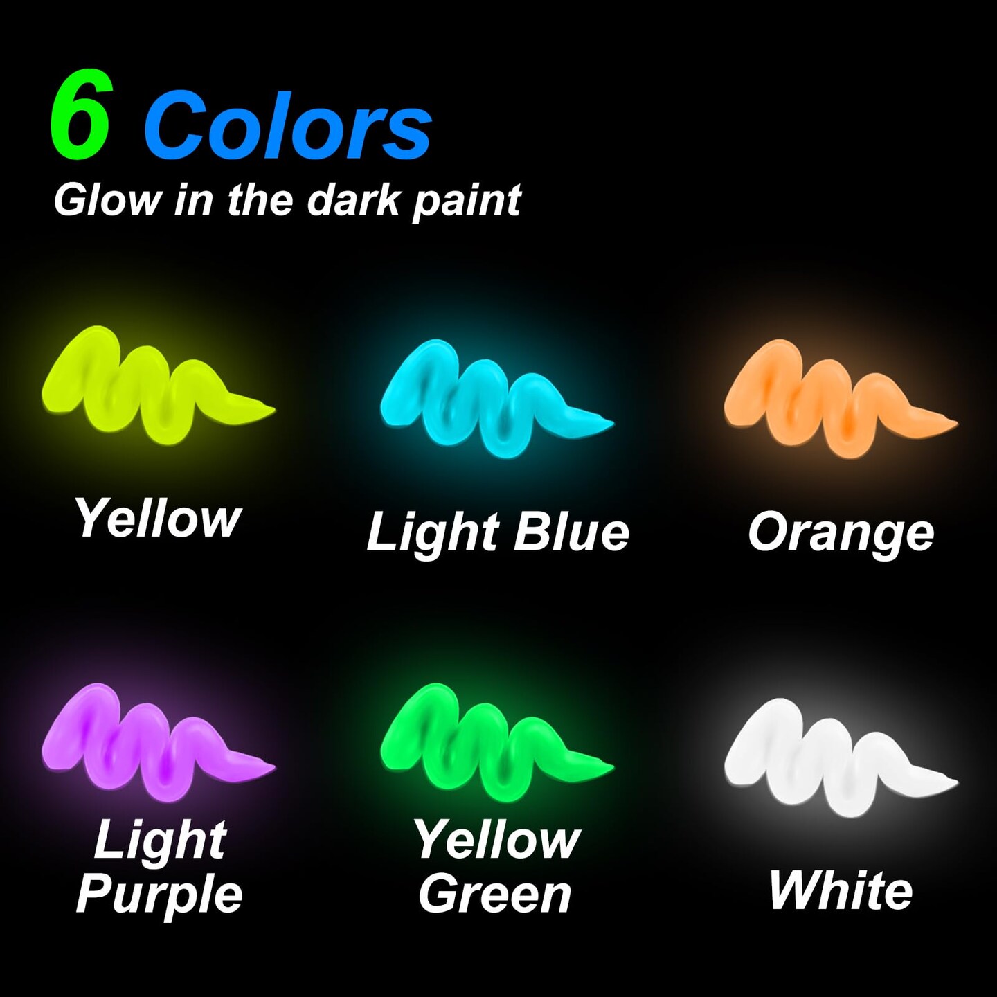 6 Pieces Fabric Paints, Glow in the Dark Paint -6 Colors x 30ml Long-Lasting Luminous Glow Acrylic Paint for T-Shirt, Canvas, Art Supplies, DIY Decoration