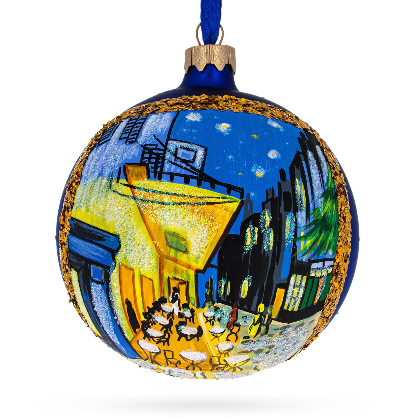 1888 &#x27;Cafe Terrace at Night&#x27; by Vincent Van Gogh Glass Ball Christmas Ornament 4 Inches