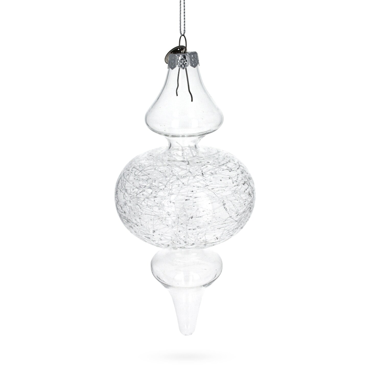 Triple Oval Finial Clear Glass Christmas Ornament 6.6 Inches