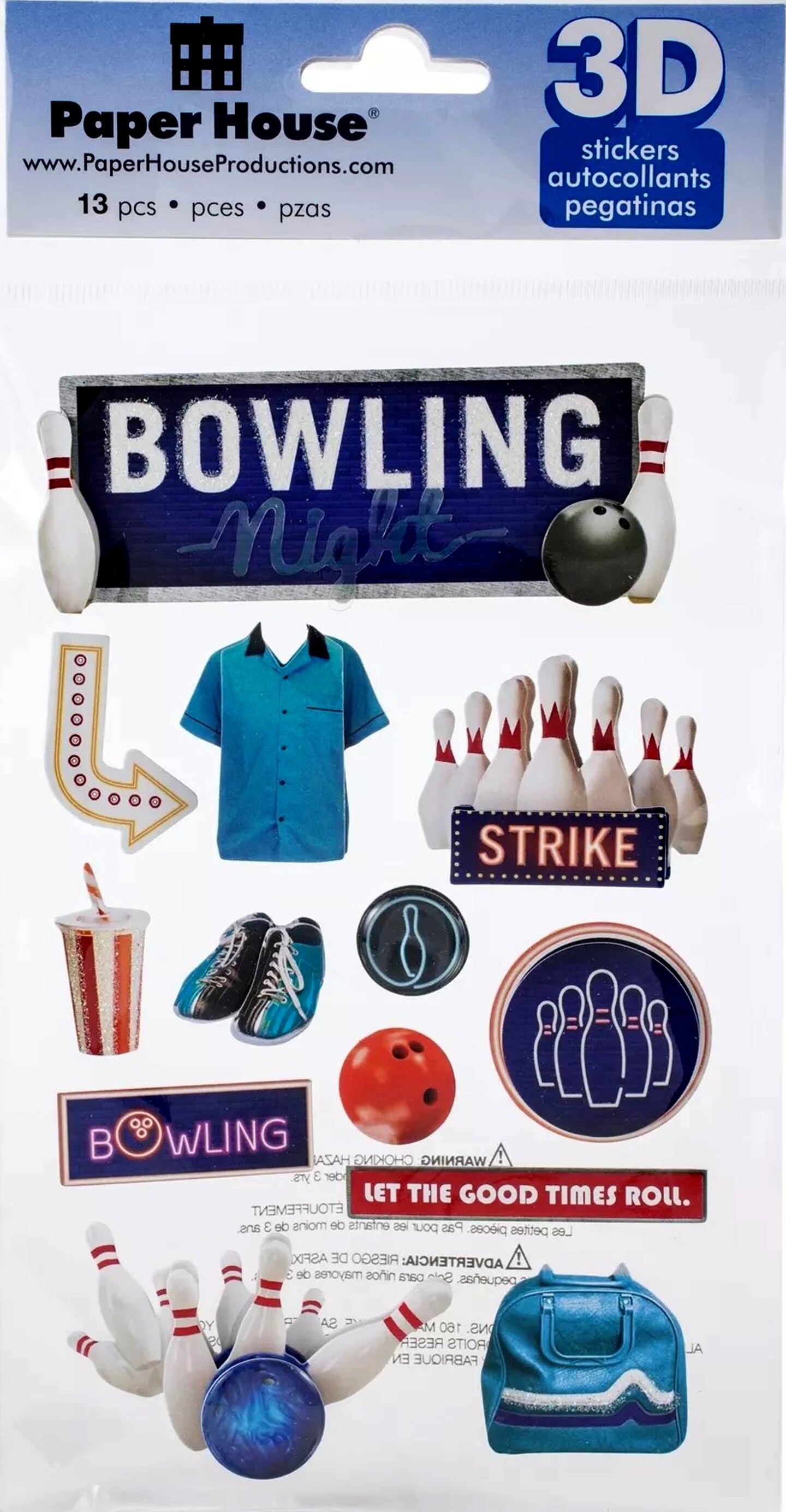 Paper House Bowling Night Dimensional Stickers