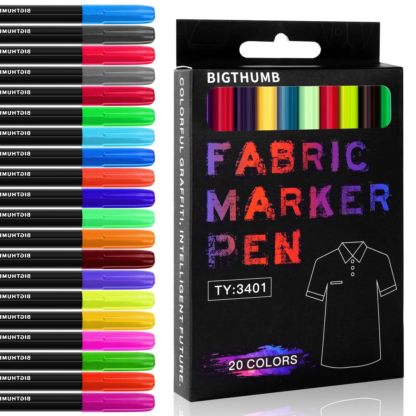 OSDUE Fabric Pens, 20 Count Permanent Fabric Pens, Machine Washable Fabric Markers for T-Shirts Designs, Canvas Bags, Shoes, Fabric and Crafts for Kids Adults Drawing and Writing