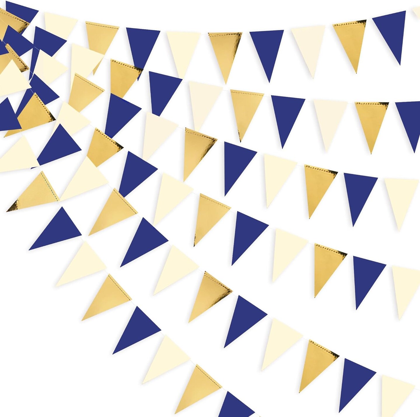 30Ft Navy Blue Gold and Beige Party Decorations Royal Blue Gold Triangle Flag Pennant Banner Bunting for Graduation Birthday Wedding Bridal Shower Nautical Ahoy Achor Theme Party Decorations Supplies