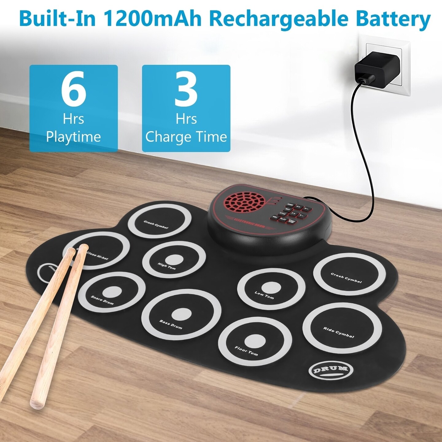 10 Pad Foldable Electric Drum Set Portable Silicone Drum Kit With Speaker