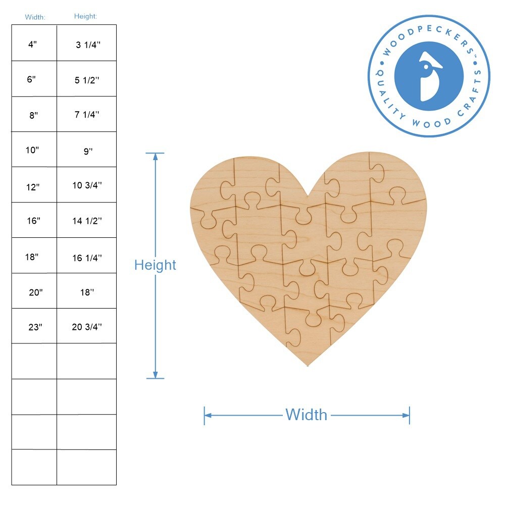 Puzzle Heart Wood Cutout, From 4”-23”, Valentine Craft/Decor | Woodpeckers