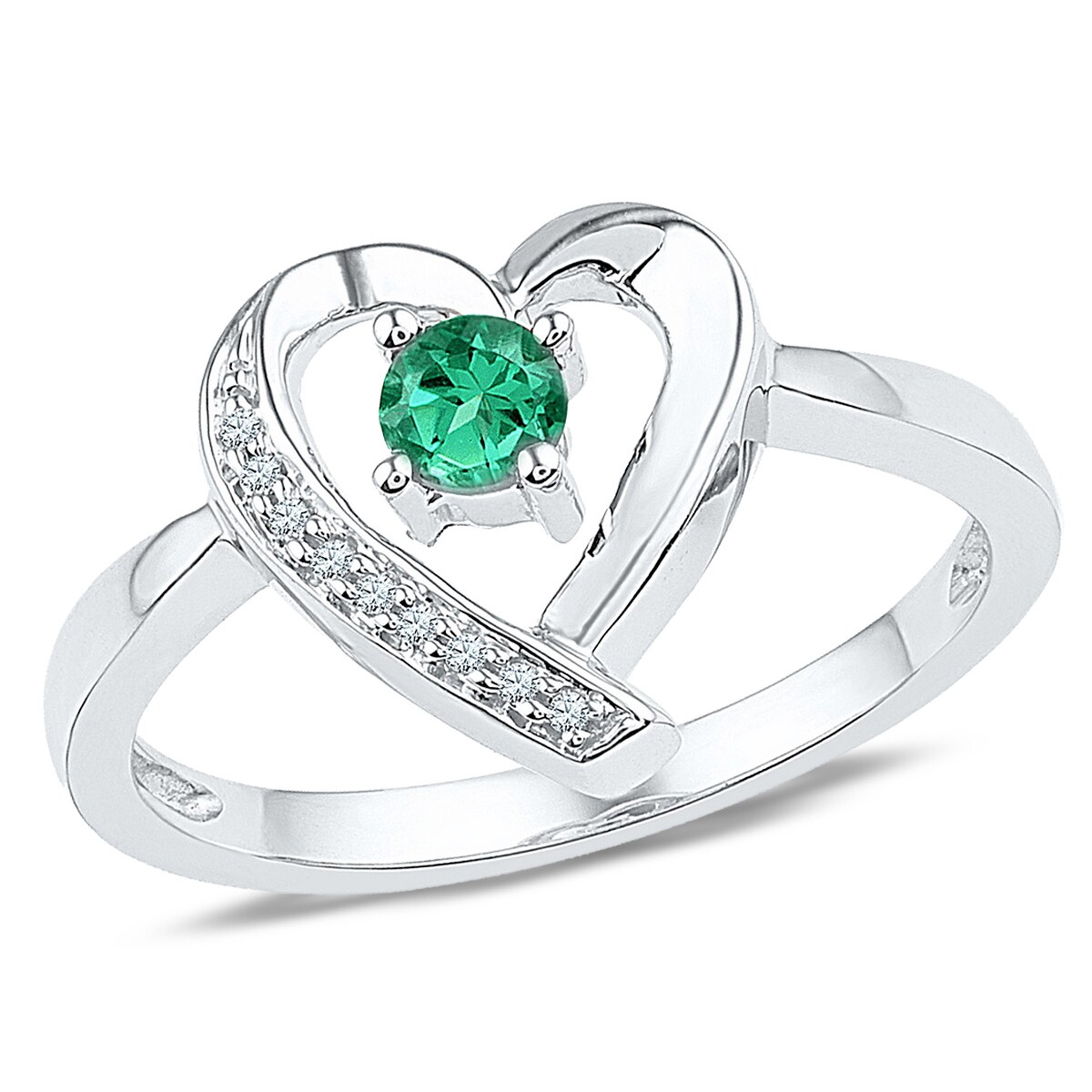 Gem And Harmony Lab-Created Emerald Heart Promise Ring 1/4 Carat (ctw) in Sterling Silver
