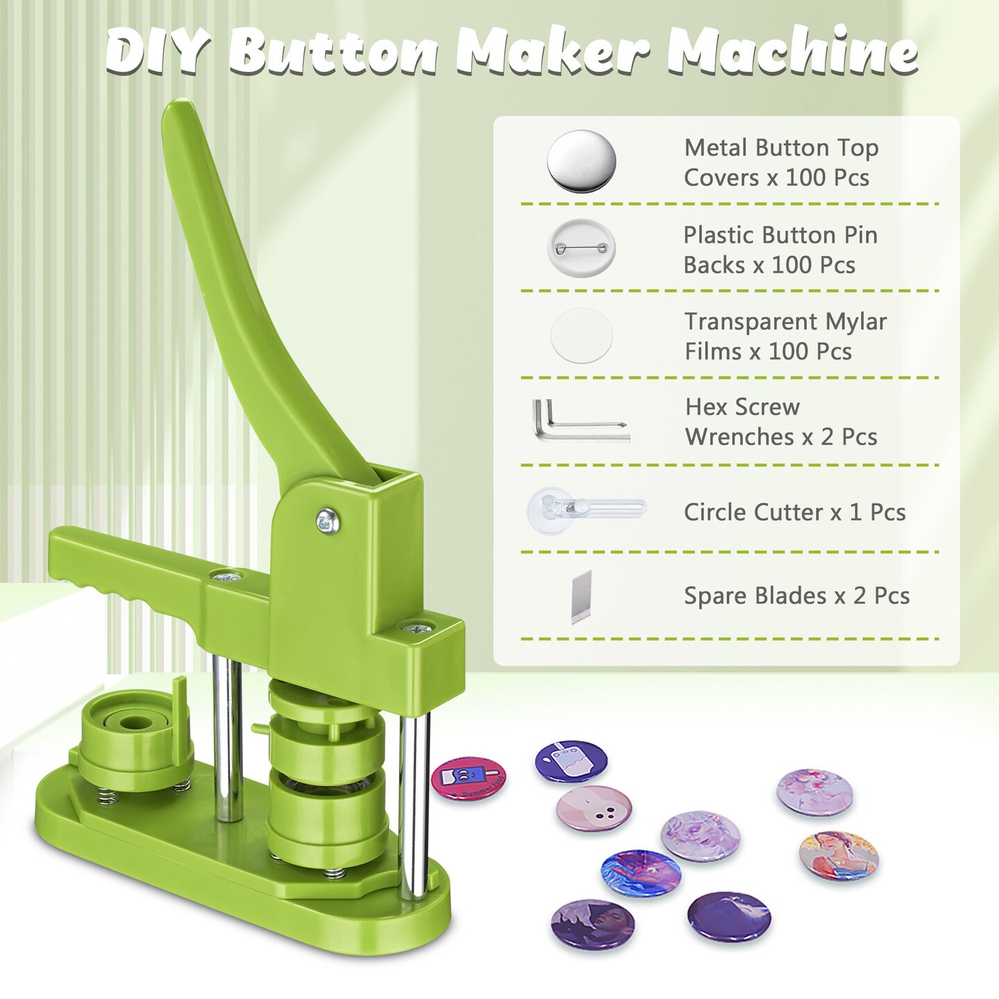Button Maker Machine Set with 100 Button Parts and Cutter | Create Custom Badges