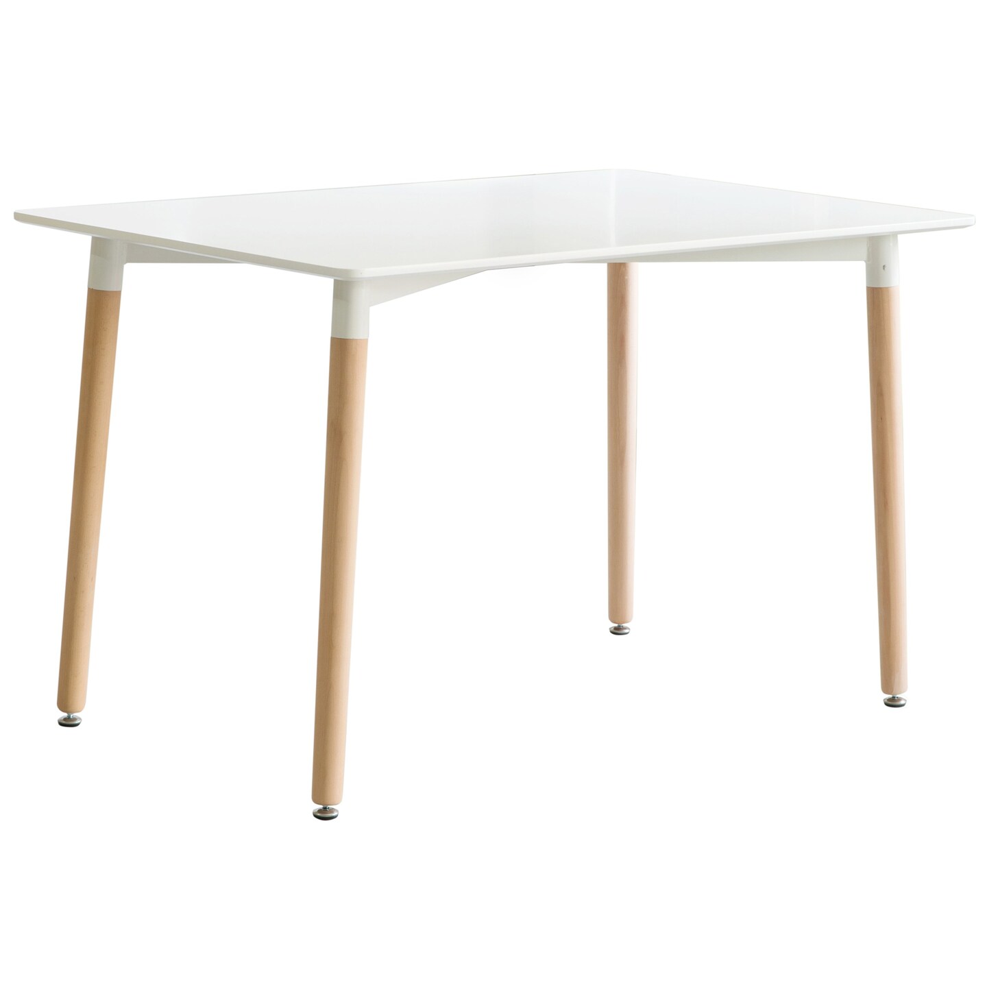 Fabulaxe Mid-Century Modern Rectangular 4 Ft. Dining Table with White Tabletop and Solid Beech Wood Legs