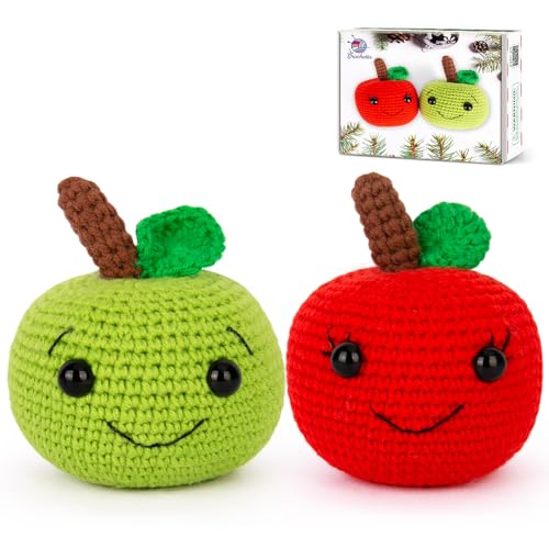 Crochetta Crochet Kit for Beginners, Beginner Crochet Starter Kit with Step-by-Step Video Tutorials, Learn to Crochet Kits for Adults Kids, DIY Knitting Supplies, Apple Couple (40%+ Yarn)