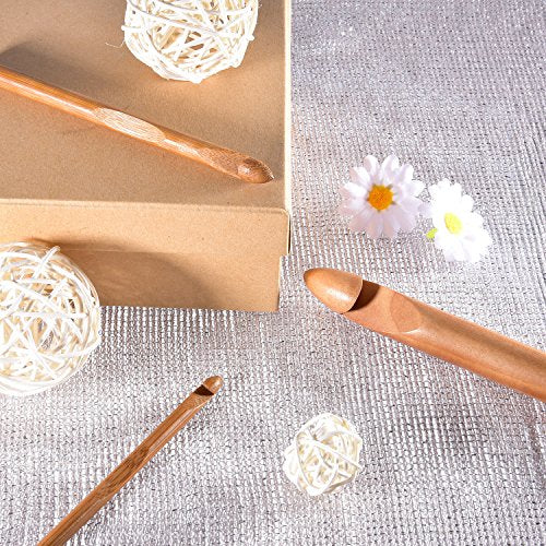 15 Pieces Wooden Bamboo Crochet Hooks Set Handcrafted Knitting Needles Weave Yarn Craft, 3 to 25 mm in Diameters
