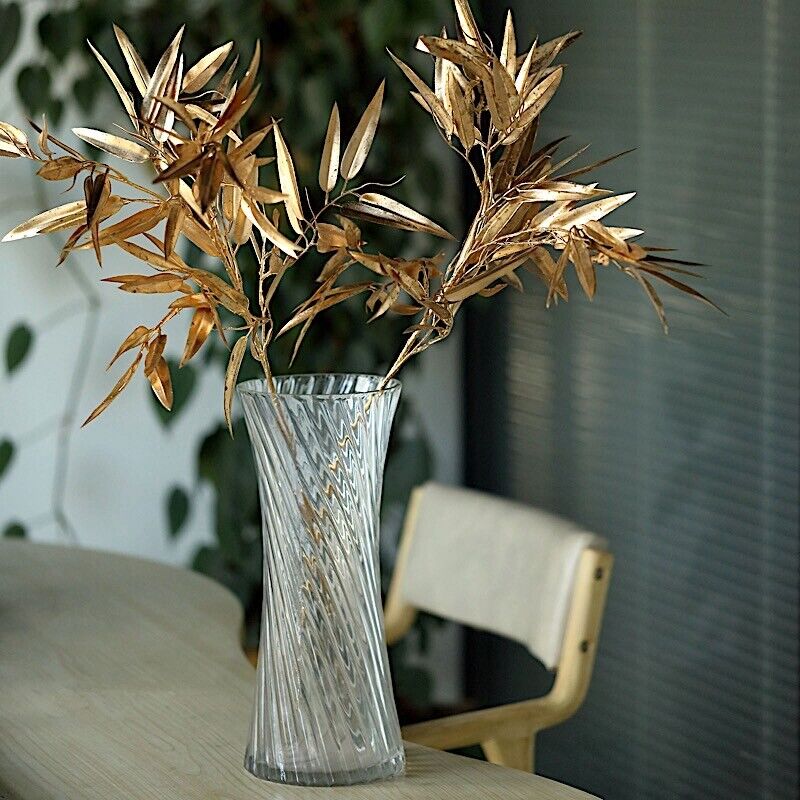 2 Gold 33&#x22; Artificial Bamboo LEAVES Branches Metallic Faux Greenery