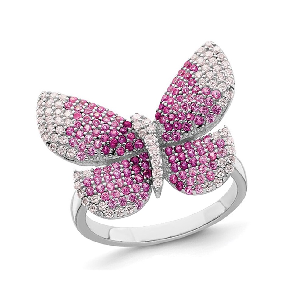 Gem And Harmony Sterling Silver Butterfly Ring with PInk Synthetic Cubic Zirconia (CZ)s