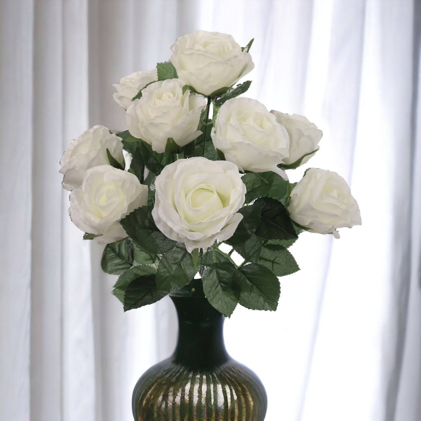 20" White Rose Bush - 12-Pack, 9 Silk Flowers with Lifelike Foliage, Elegant Floral Décor, Perfect for Arrangements & Events - Ideal for All Seasons, Floral Home by Artificial Flowers