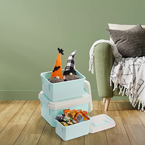 3 Pack Plastic Storage Latch Bin with Lid, 2.5/4.5/8.5 Quart Stackable Plastic Storage Bin Tote Organizing Container with Latches and Folding Handle for Toys, Snacks, Stationary