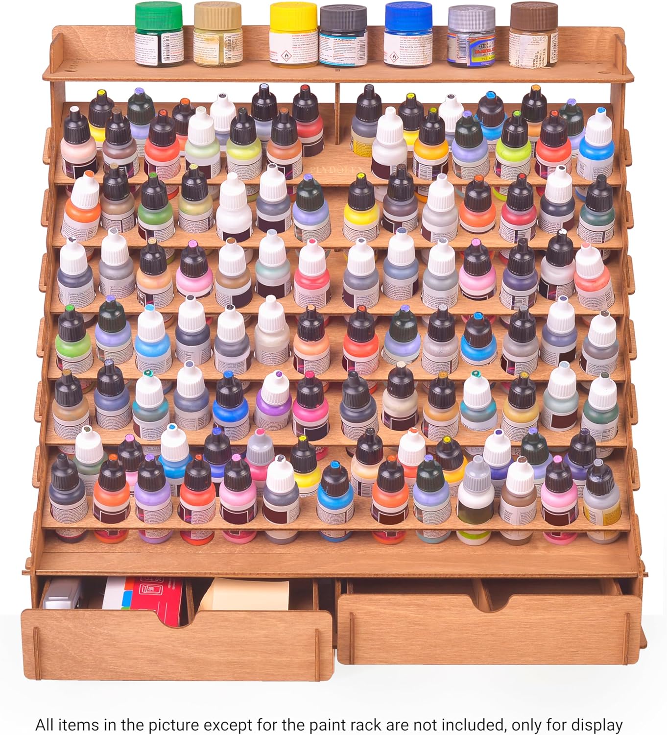 Paint Organizer for 105 Paint Bottles and 14 Brushes - Paint Holder with 6 Miniature Stands - Paint and Brush Storage for Miniature Paints