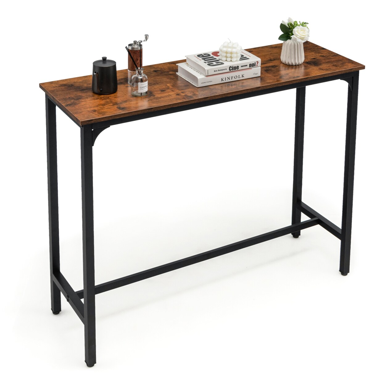 48 Rectangular Bar Table Kitchen Dining Table W/ Steel Frame And Adjustable Feet