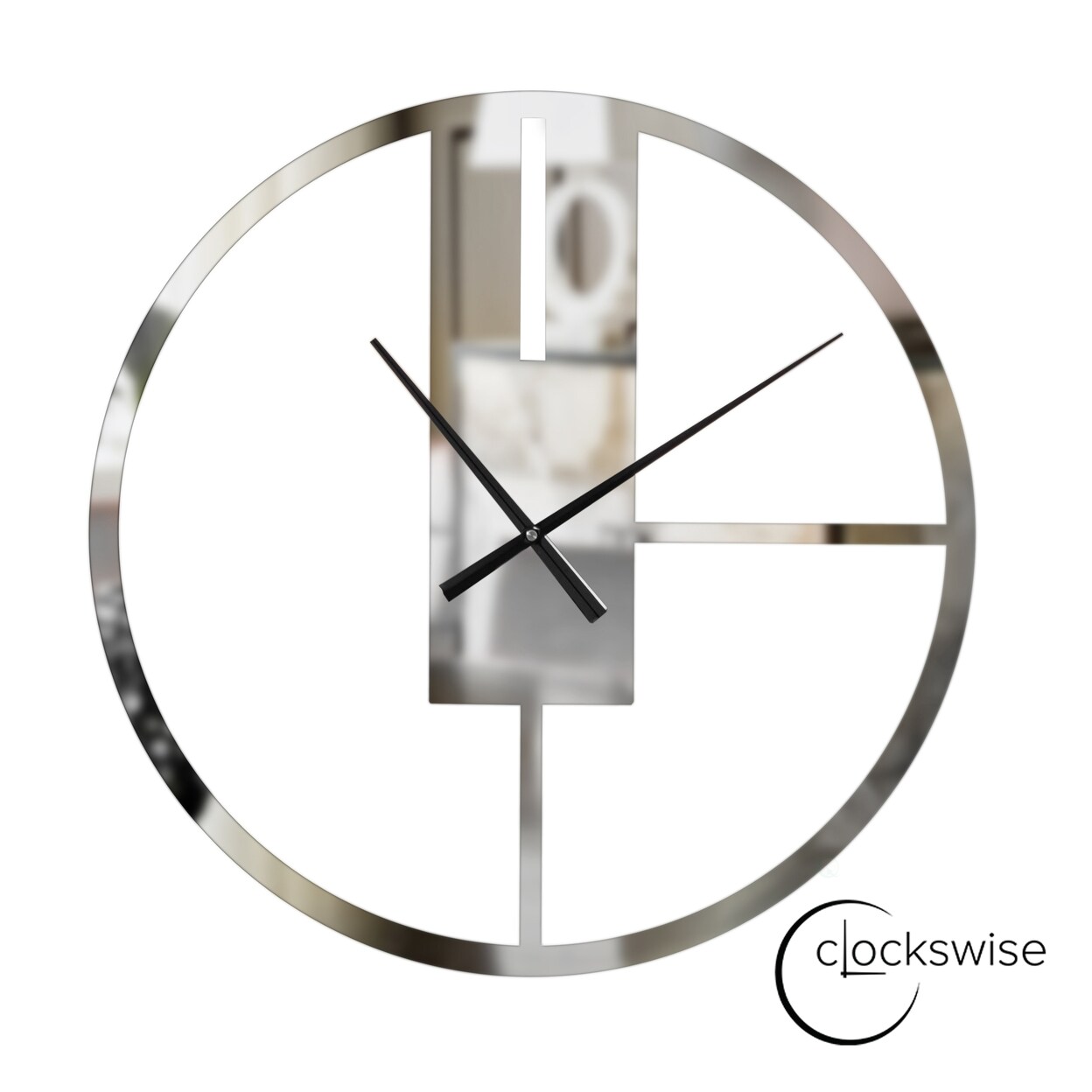 Clockswise Modern Round Big Wall Clock with Mirror Face Decorative Silver Metal 22.75 Oversize Timepiece for Entryway Office Living