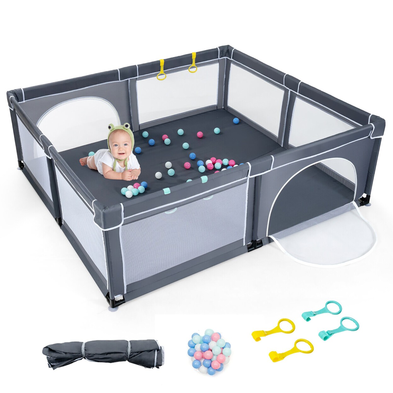 Extra Large Baby Playpen Safety Baby Play Yard W/ 50 Ocean Balls And 4 Handles