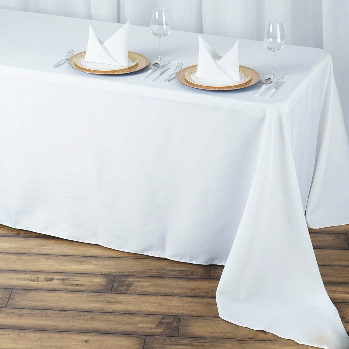 White Premium Polyester Tablecloth: 90x156-Inch for Catering