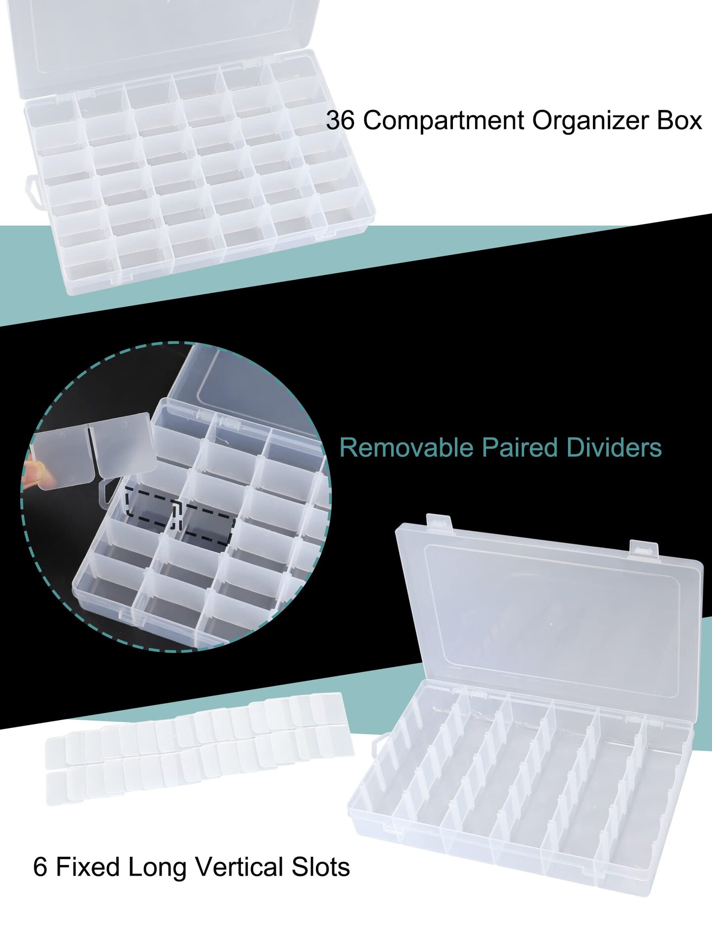 2 Pieces Bead Organizer 3600 Tackle Box Organizer Clear Organizer Box 36 Grids Plastic Craft Organizer Jewelry Sewing Storage Box with Dividers