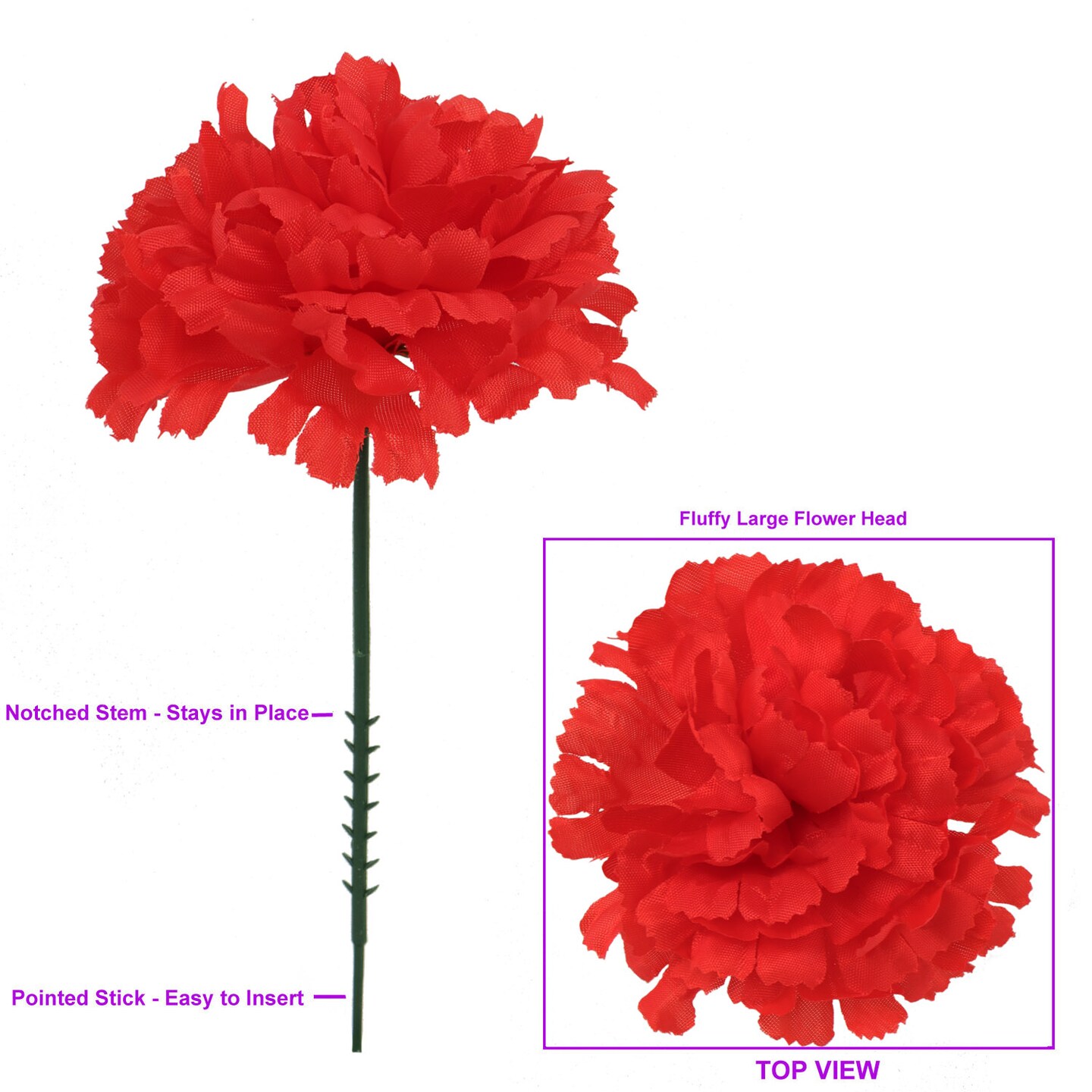 200-Pack: Vibrant Red Carnation Picks, 5" Stems, 3.5" Wide by Floral Home®, Floral Home by Artificial Flowers