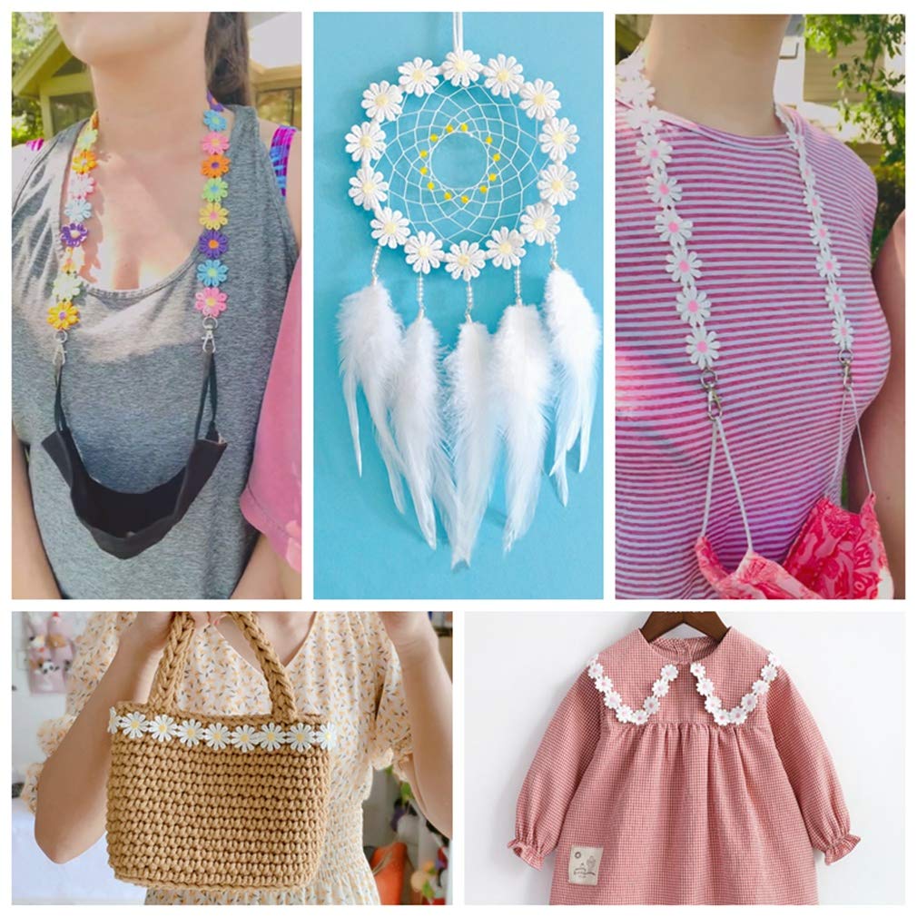 Colorful Daisy Flower Lace Trim Knitting Wedding Embroidered DIY Handmade Patchwork Ribbon Sewing Supplies Crafts 2.5CM Wide 7Yards/Lot