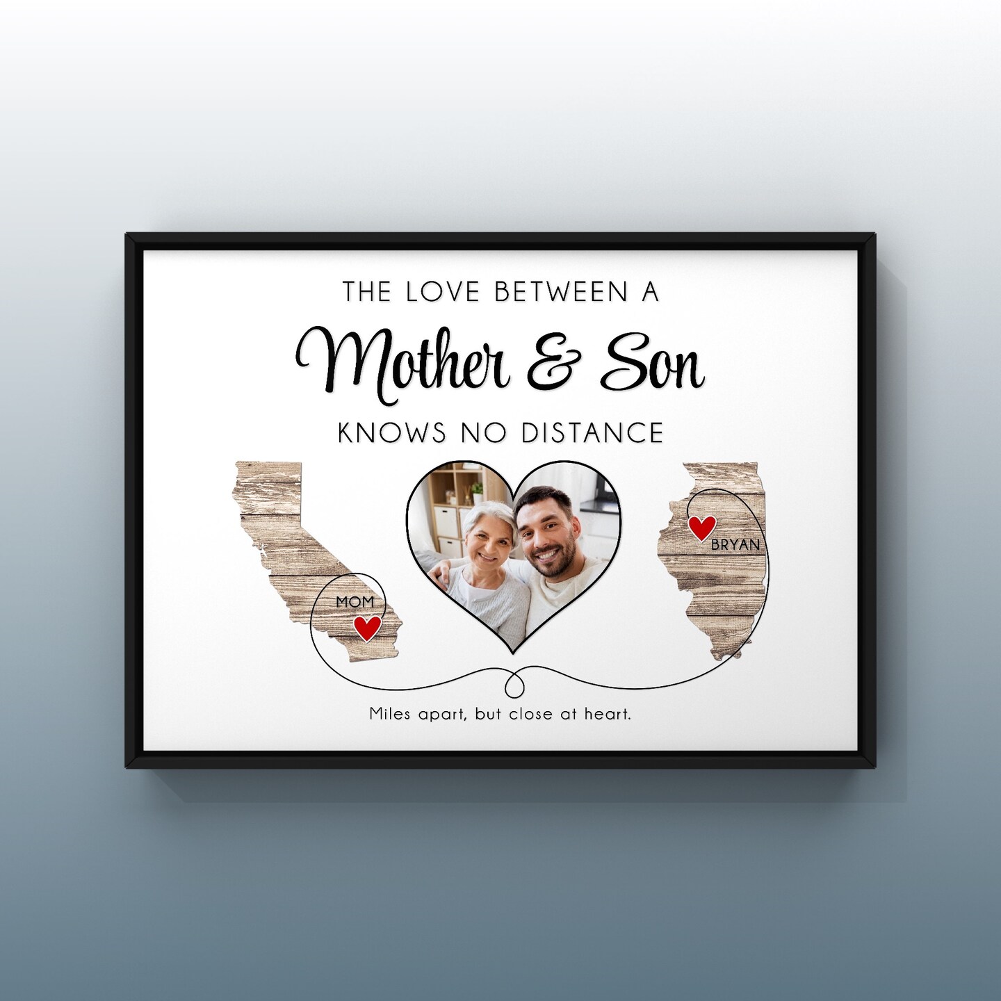 Mother and Son Long Distance Gift, Moving Away Gift For Mom And Son, Personalized Mother's Day Gift, Custom Photo Sign, State to State Maps - image8