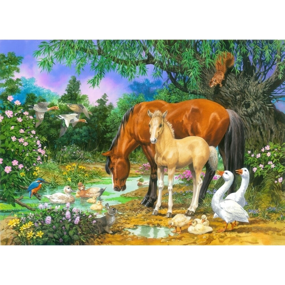 Foal And Mare By The Stream Poster Print By John Francis