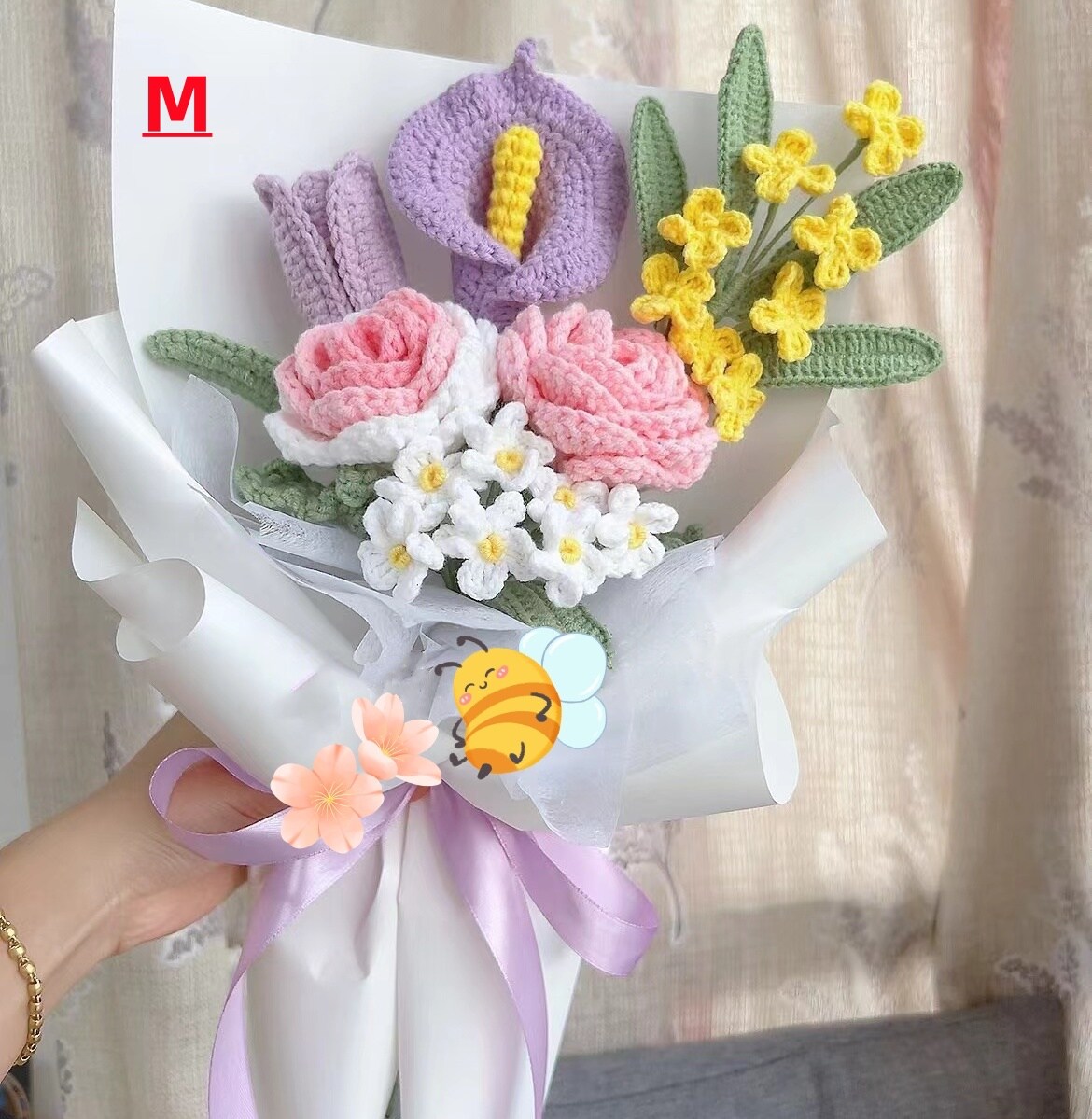 Lackycc Easter Basket Essentials Stuffers Positive Crochet Animals Flower-MOM For Mom,Appreciation Graduation Gifts For Women,Emotional