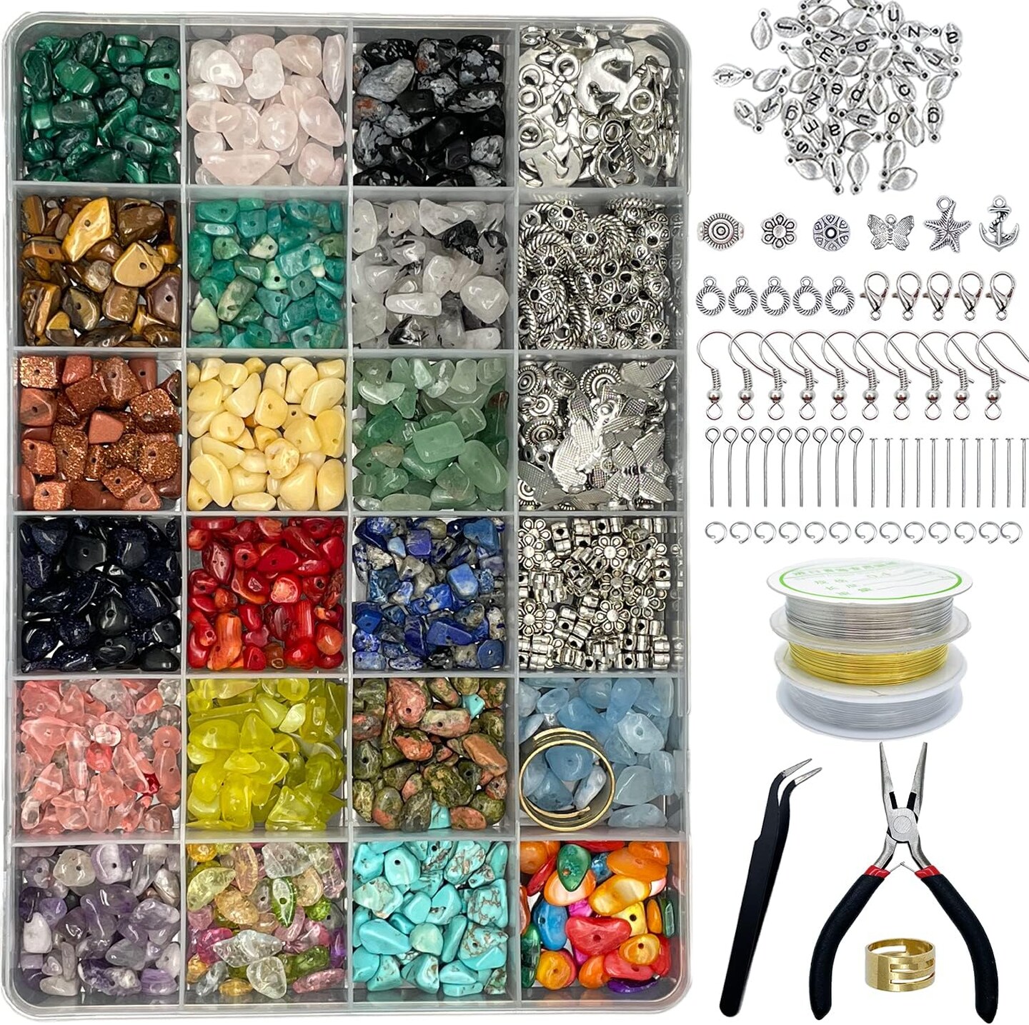 Jewelry Making Supplies Kit - 1587 PCS Beads, Crystal Beads, Jewelry Pliers, Beading Wire, Earring Hooks, Rings, Bracelets for Girls and Adults