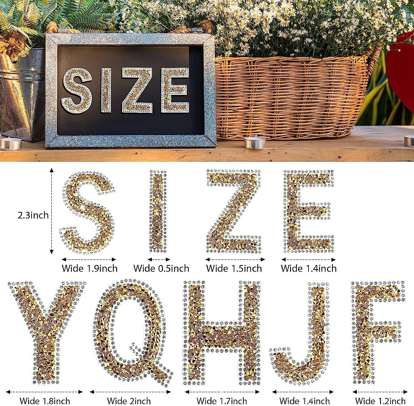 37 Pieces Bling Rhinestone Letter Stickers Alphabet Number Symbol Crystal Self-Adhesive Stickers Rhinestone Letter Stickers for Art Crafts Clothing DIY Decors (Gold, White, 2.56 Inch)
