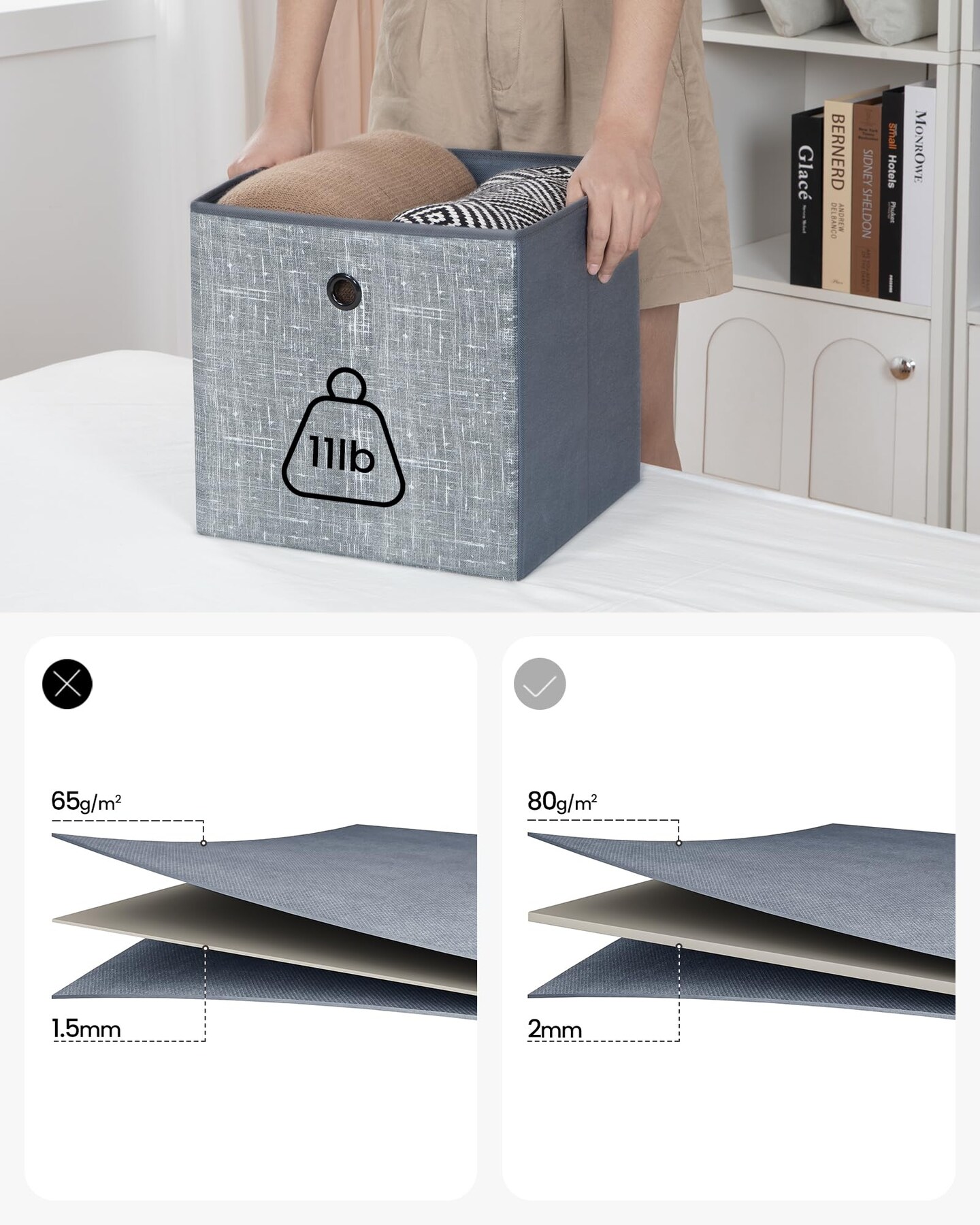 6 Pieces Storage Cubes, 11.8-Inch Foldable Cube Storage Bin with Handles,  Cube Storage Baskets for Organizing, Closet Organizers for Shelves, Bookcase, Grey SC07030W