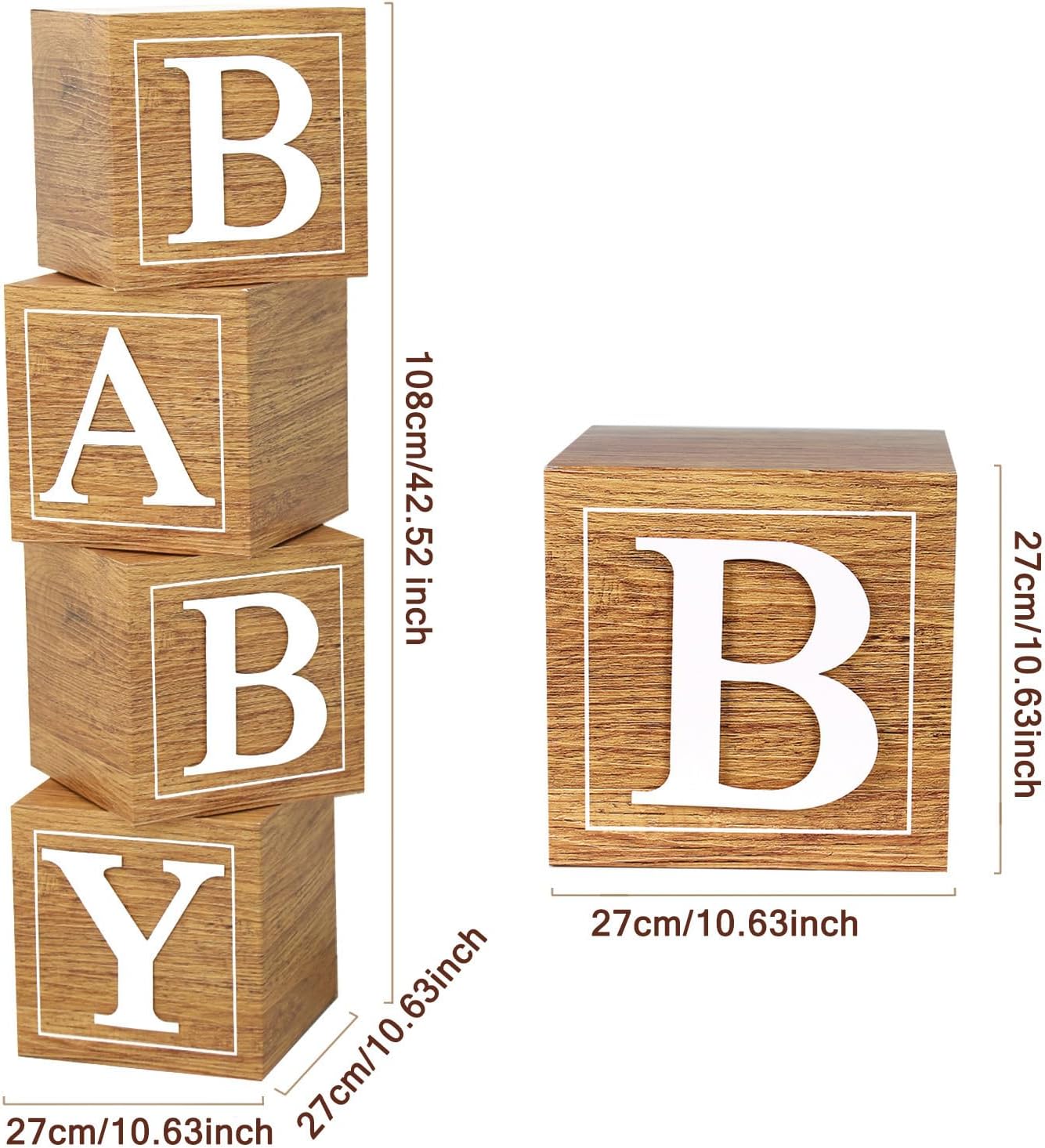 Baby Shower Boxes Birthday Party Decorations - 4 Wood Grain Brown Stereoscopic Blocks with BABY Letter,1st Birthday Balloon Boxes,Teddy Bear Boys Girls Baby Shower Supplies, Gender Reveal Backdrop