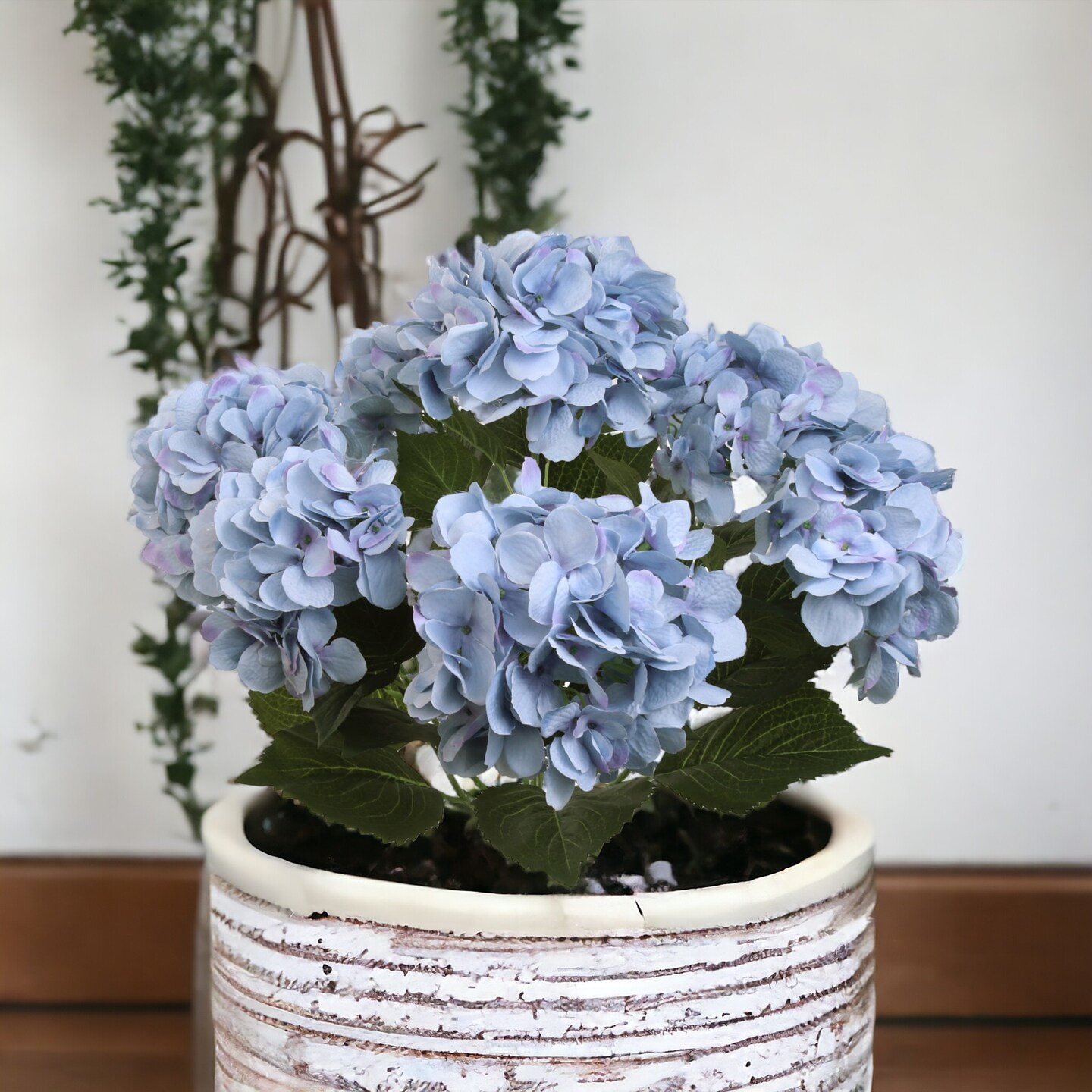 6-Pack: Blue Hydrangea Bush with 7 Silk Flowers &#x26; Leaves by Floral Home Artificial Flowers