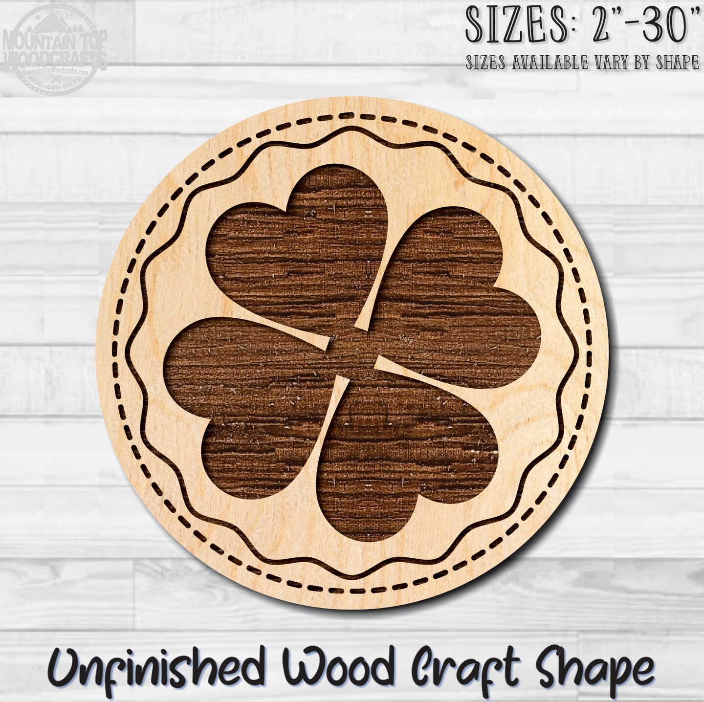 Clover 4 Leaf Coin Unfinished Wood Shape Blank Laser Engraved Cutout Woodcraft Craft Supply PAT