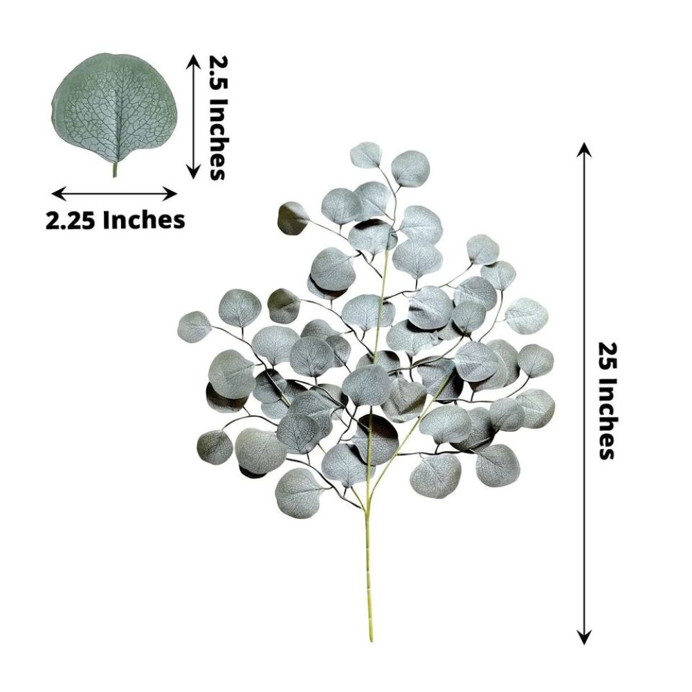 Elegant Frosted Green Eucalyptus Stems: Set of 4, 25-Inch Silk Artificial Leaves